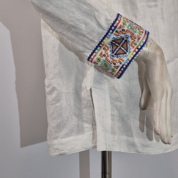 John Mark Womens Embroidered Linen Blouse  size S White Long Sleeve - Picture 11 of 14